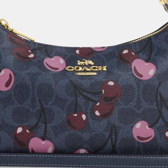 Authentic Coach Teri Shoulder Bag In Blue Signature Canvas With Cherry Print - Picture 8 of 12